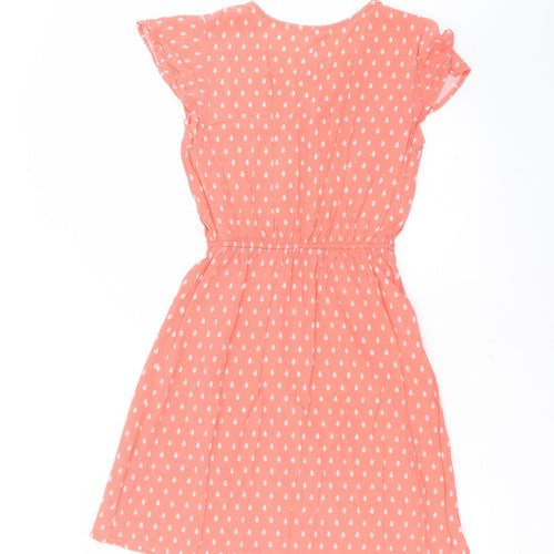Gap Womens Orange Floral Cotton Fit & Flare  Size S  V-Neck  - coral coloured