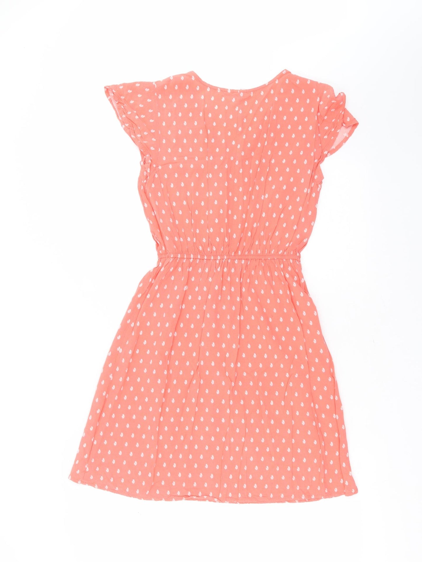 Gap Womens Orange Floral Cotton Fit & Flare  Size S  V-Neck  - coral coloured