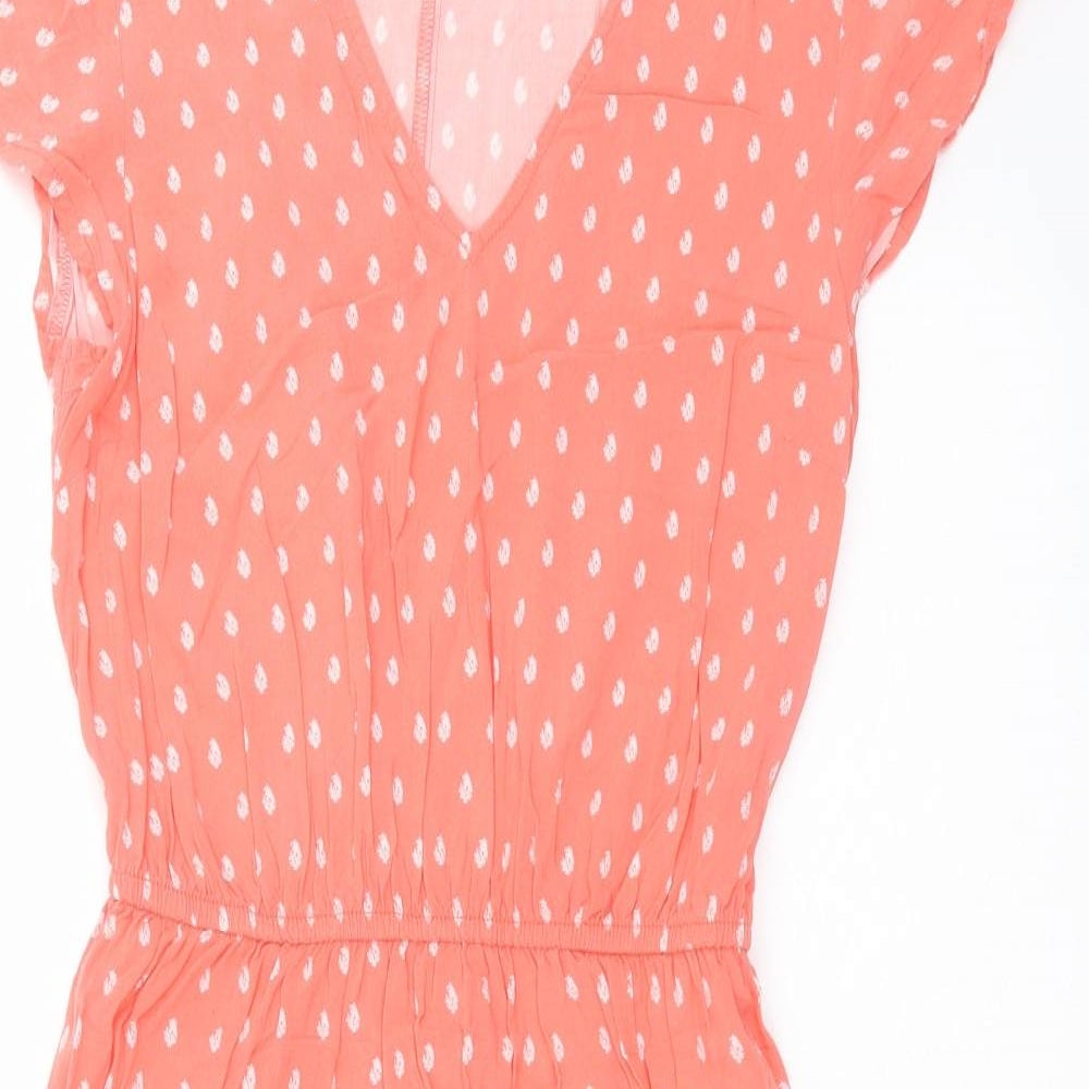 Gap Womens Orange Floral Cotton Fit & Flare  Size S  V-Neck  - coral coloured