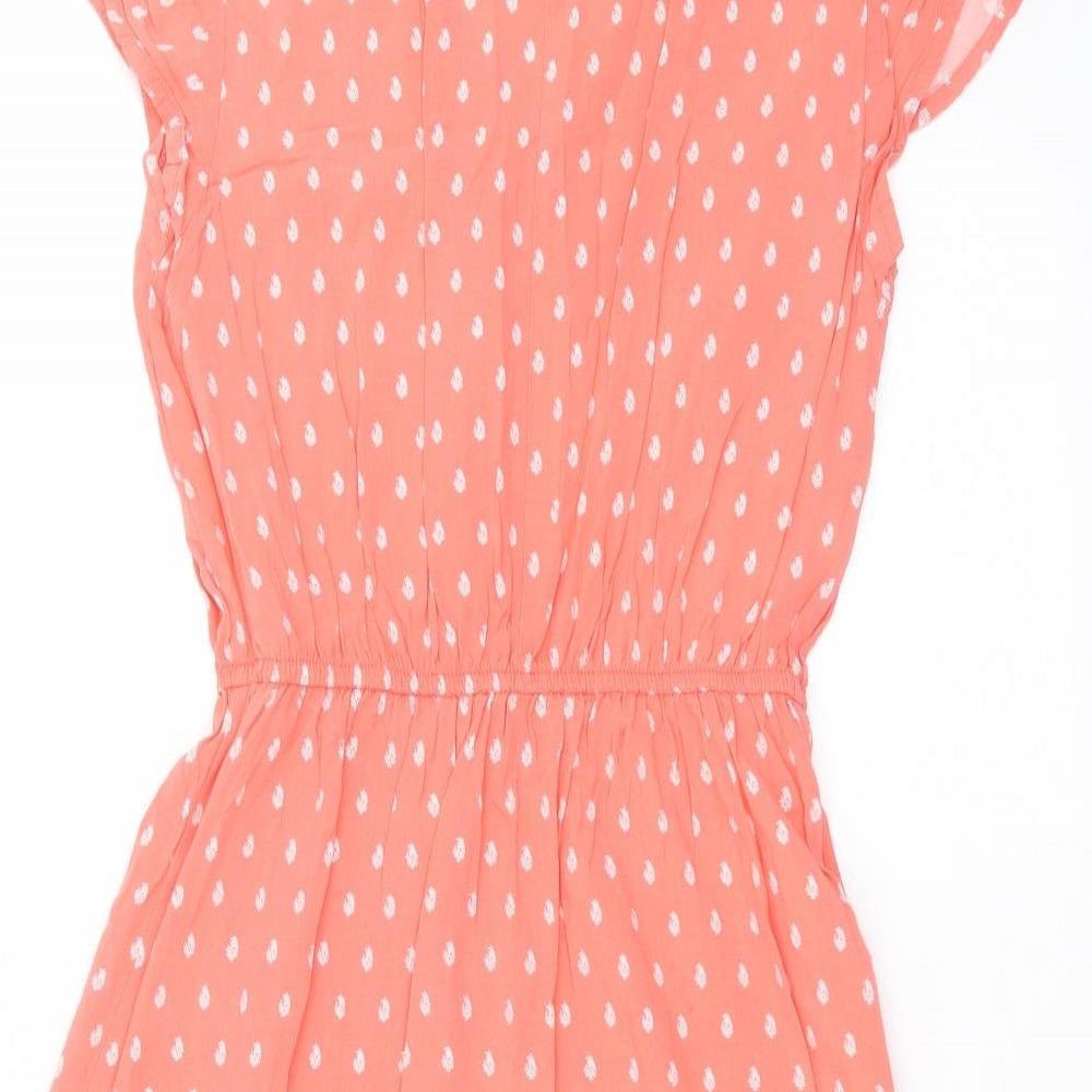 Gap Womens Orange Floral Cotton Fit & Flare  Size S  V-Neck  - coral coloured