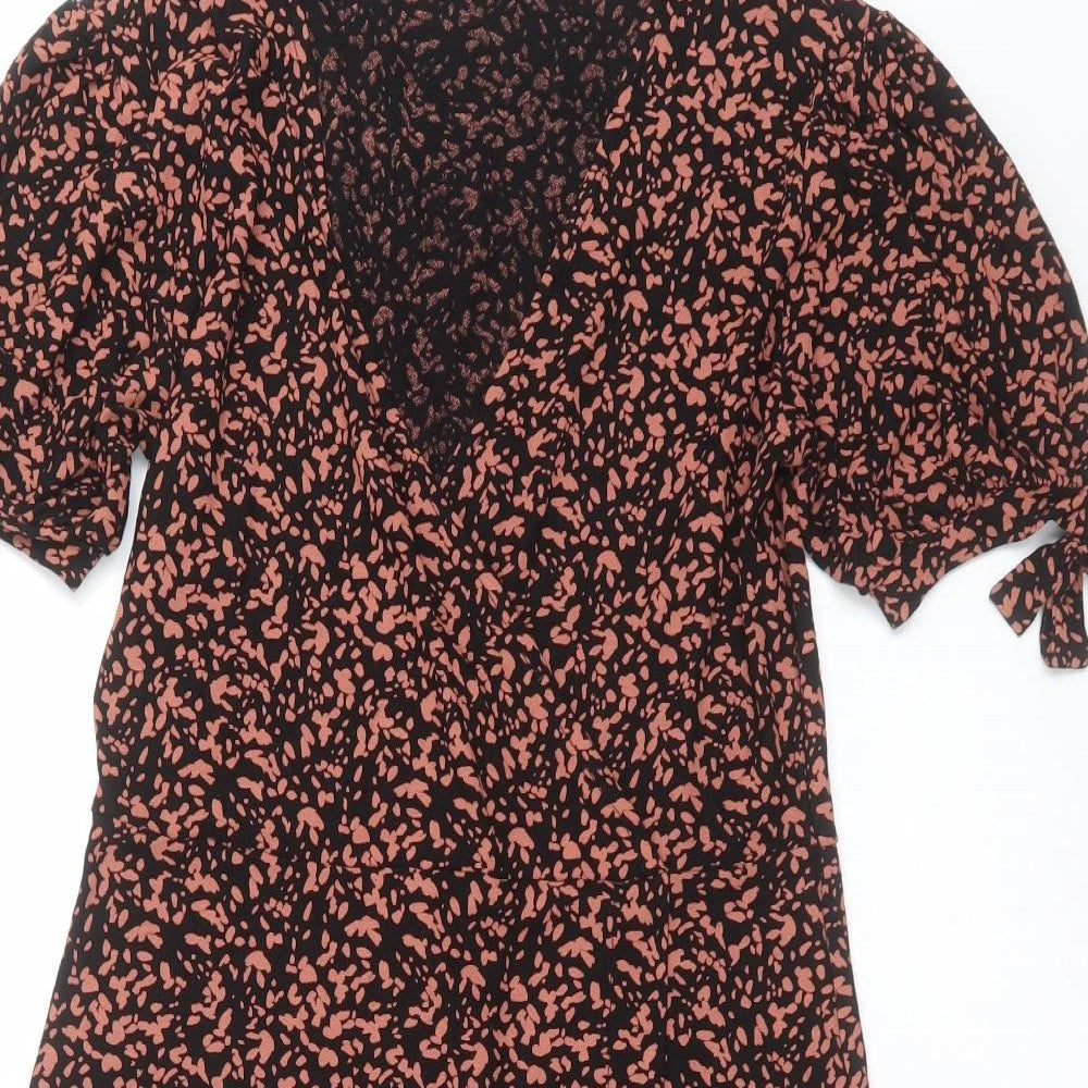 NEXT Womens Black Geometric Viscose Wrap Dress  Size 10  V-Neck