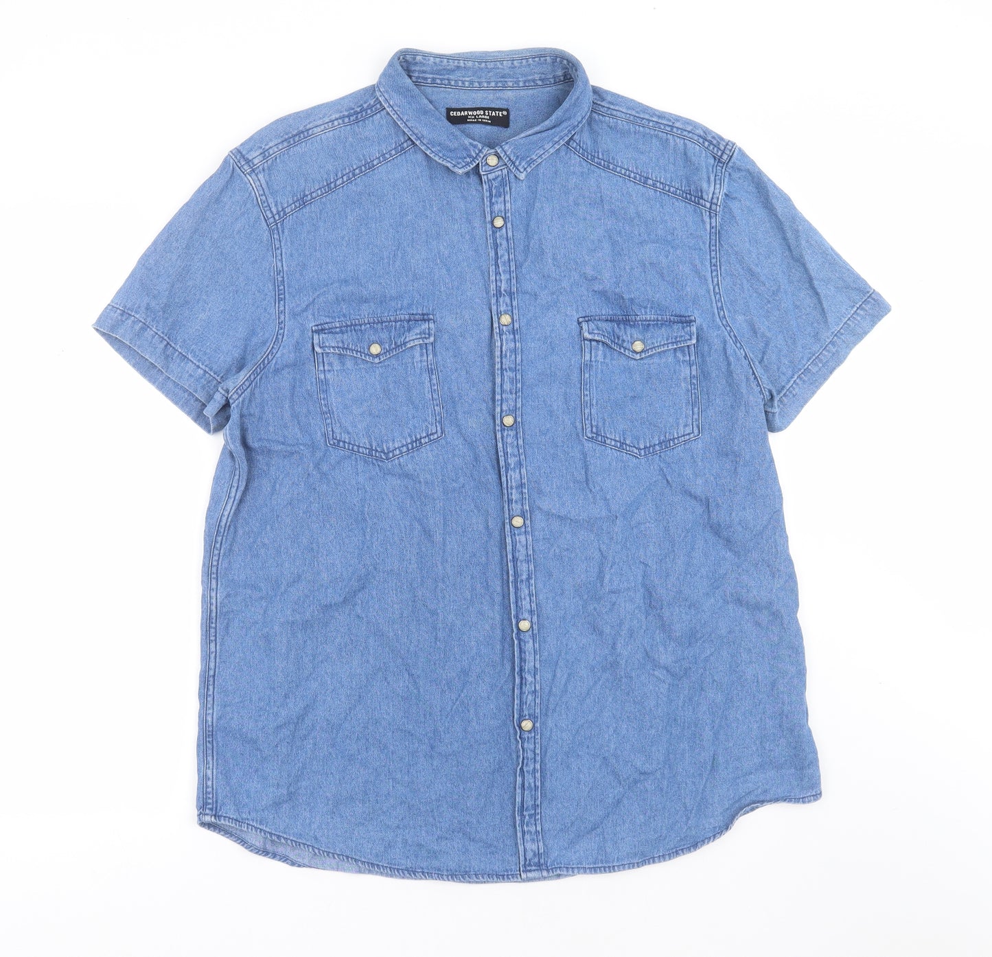 Cedar Wood State Mens Blue  Cotton  Button-Up Size 2XL Collared Button