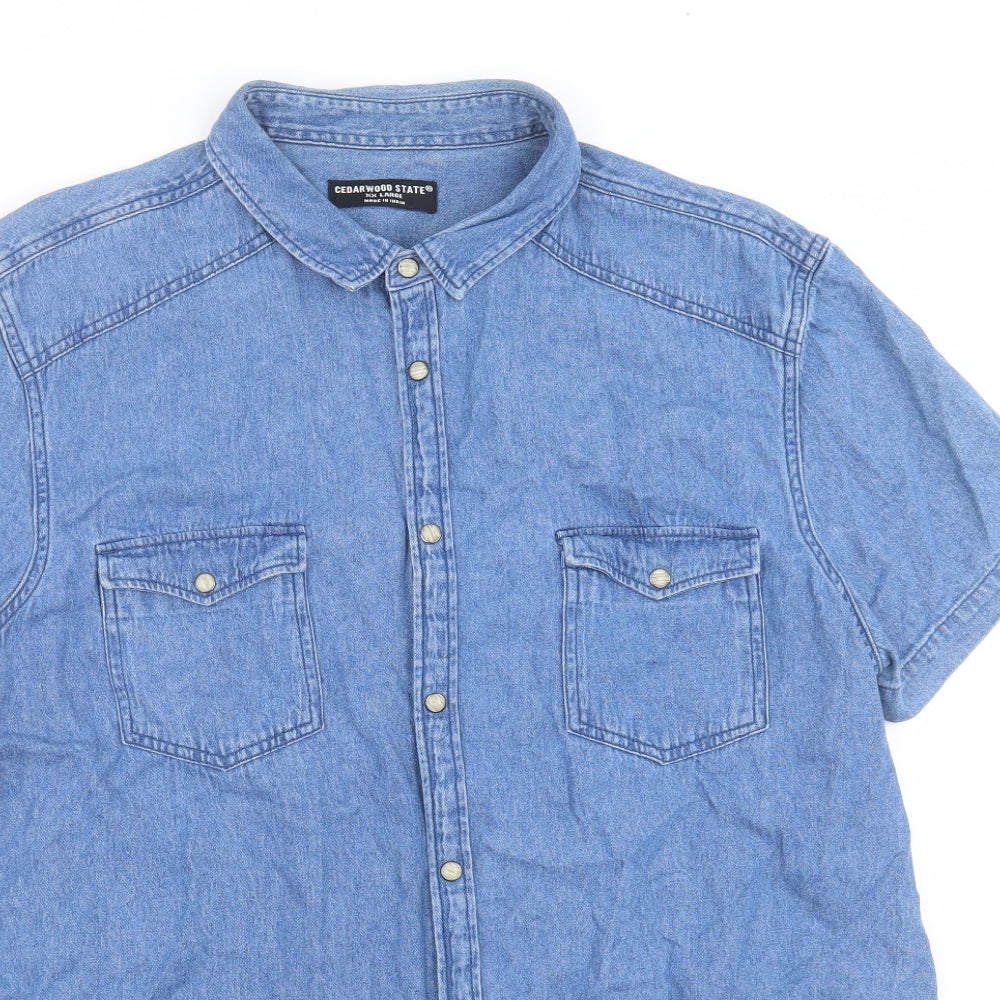 Cedar Wood State Mens Blue  Cotton  Button-Up Size 2XL Collared Button