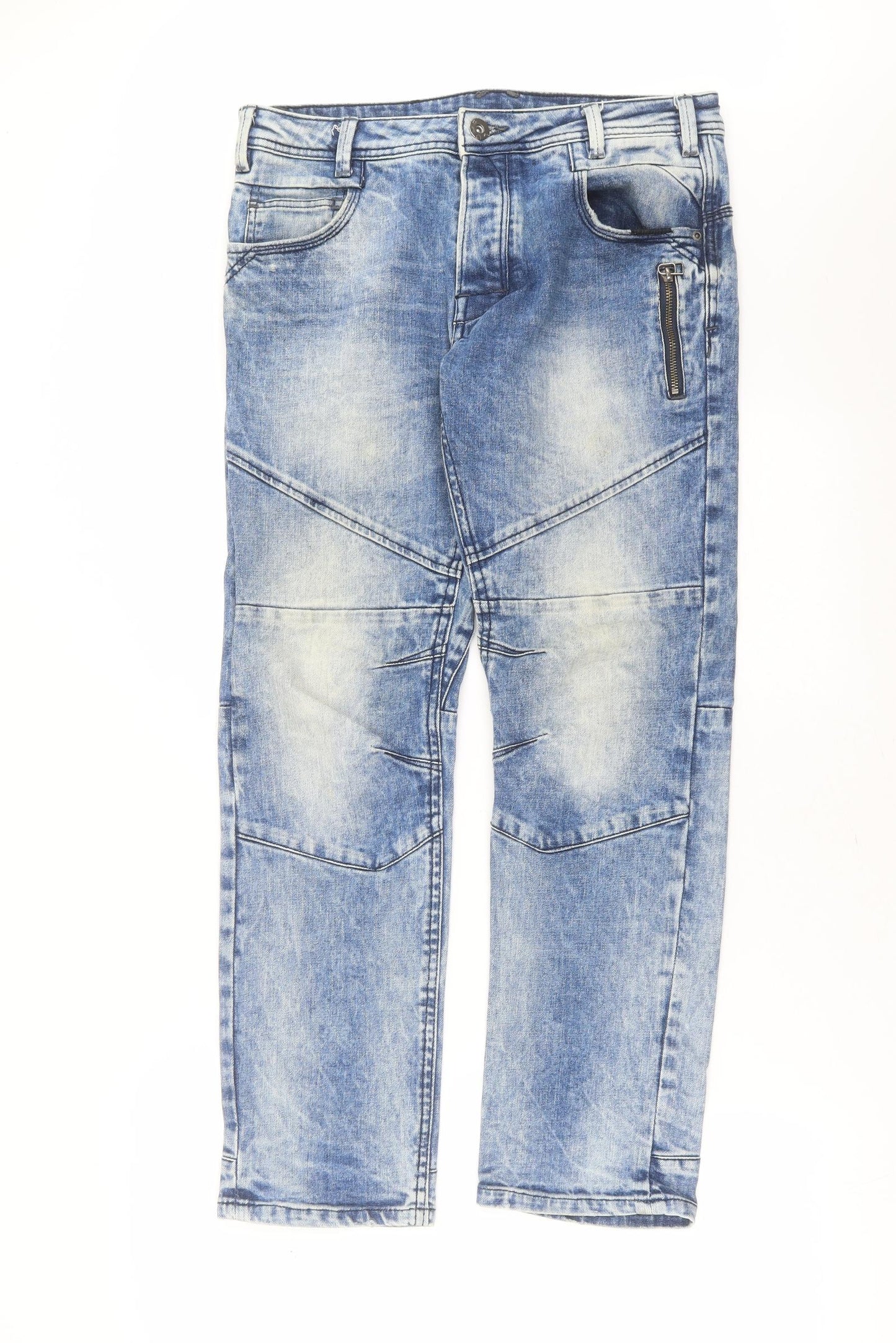F&F Mens Blue  Cotton Straight Jeans Size 30 in L30 in Regular Button