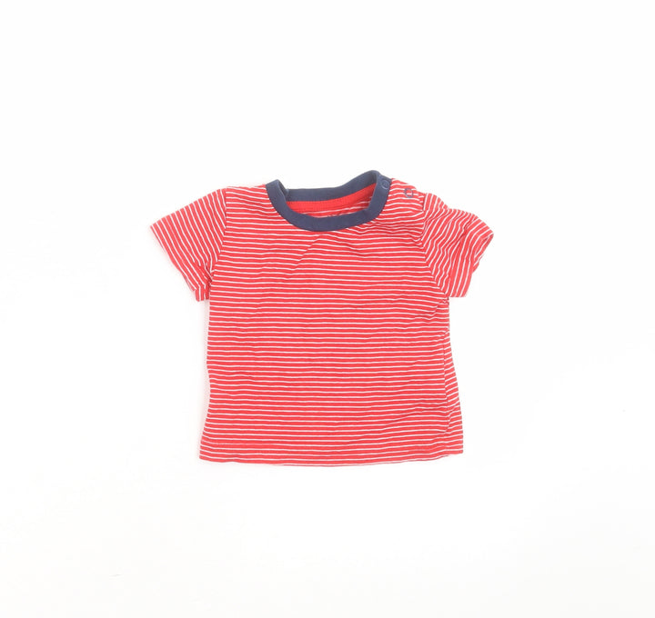 Earlydays Baby Red Striped Cotton Basic T-Shirt Size 3-6 Months Round Neck