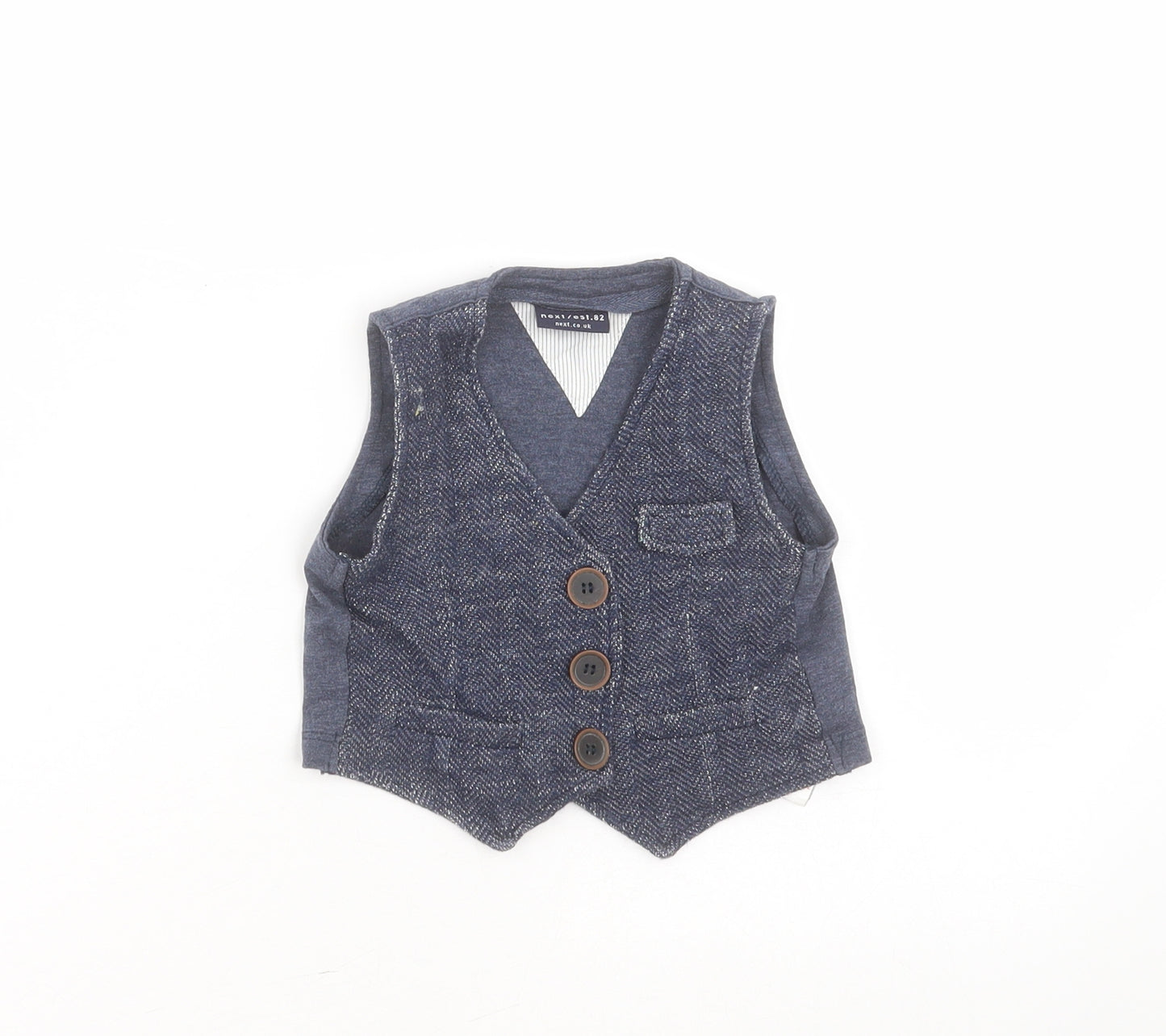 NEXT Baby Blue Herringbone  Gilet Waistcoat Size 3-6 Months   Button