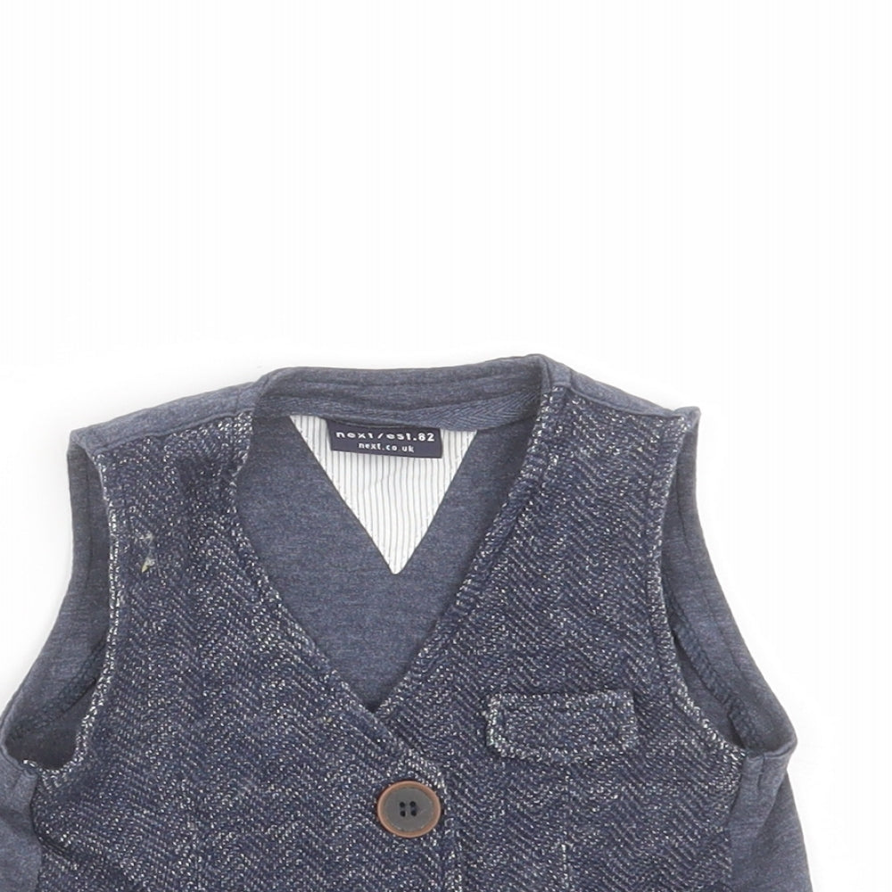 NEXT Baby Blue Herringbone  Gilet Waistcoat Size 3-6 Months   Button