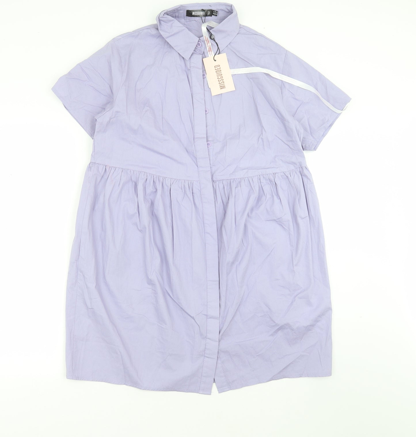 Missguided Womens Purple  Cotton Shirt Dress  Size 8  Collared Button