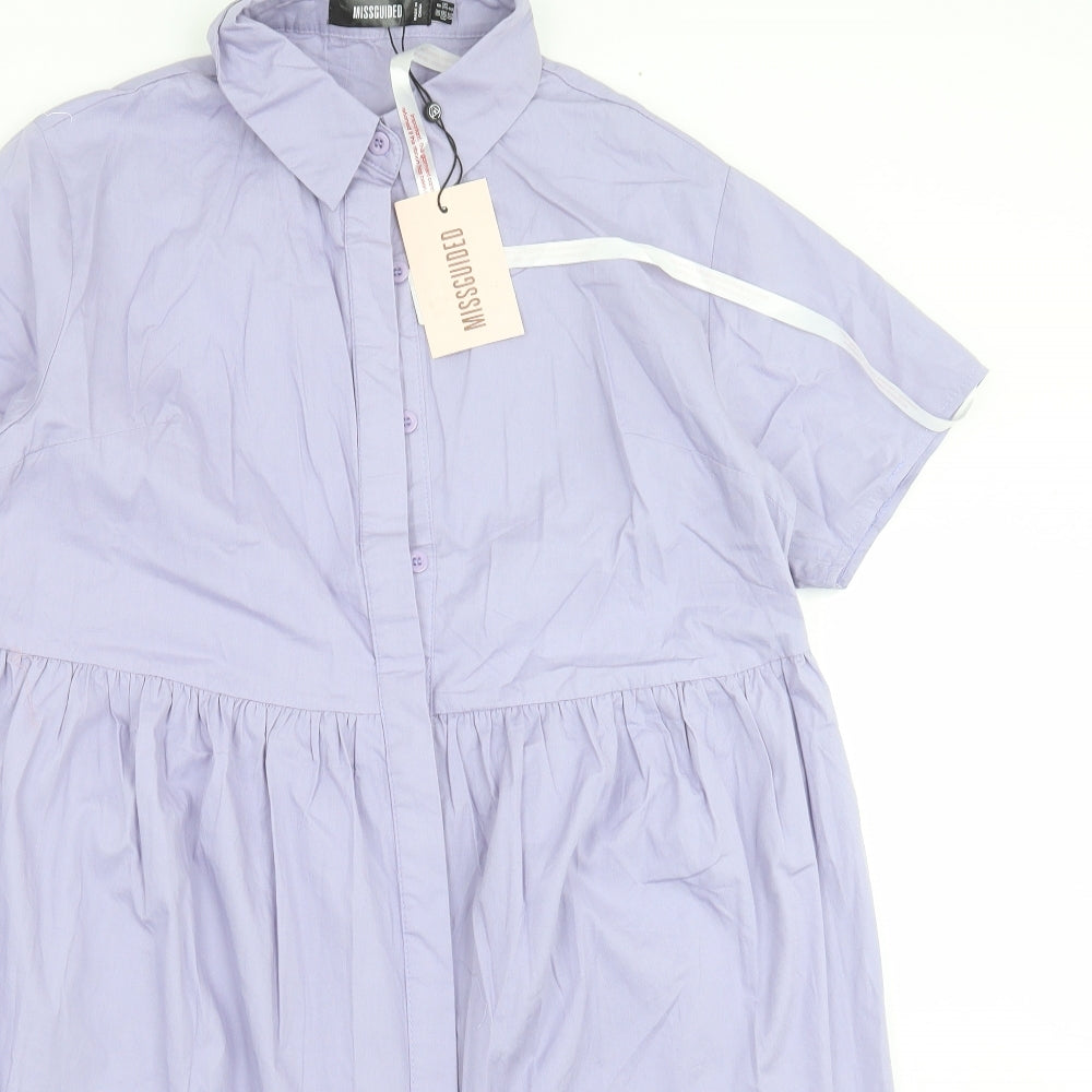 Missguided Womens Purple  Cotton Shirt Dress  Size 8  Collared Button