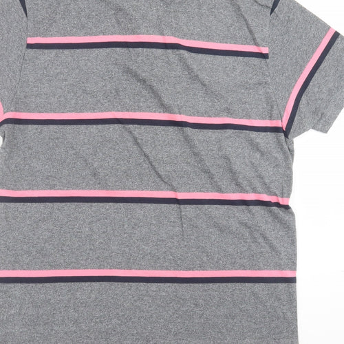 Primark Mens Grey Striped Cotton  Polo Size M Collared