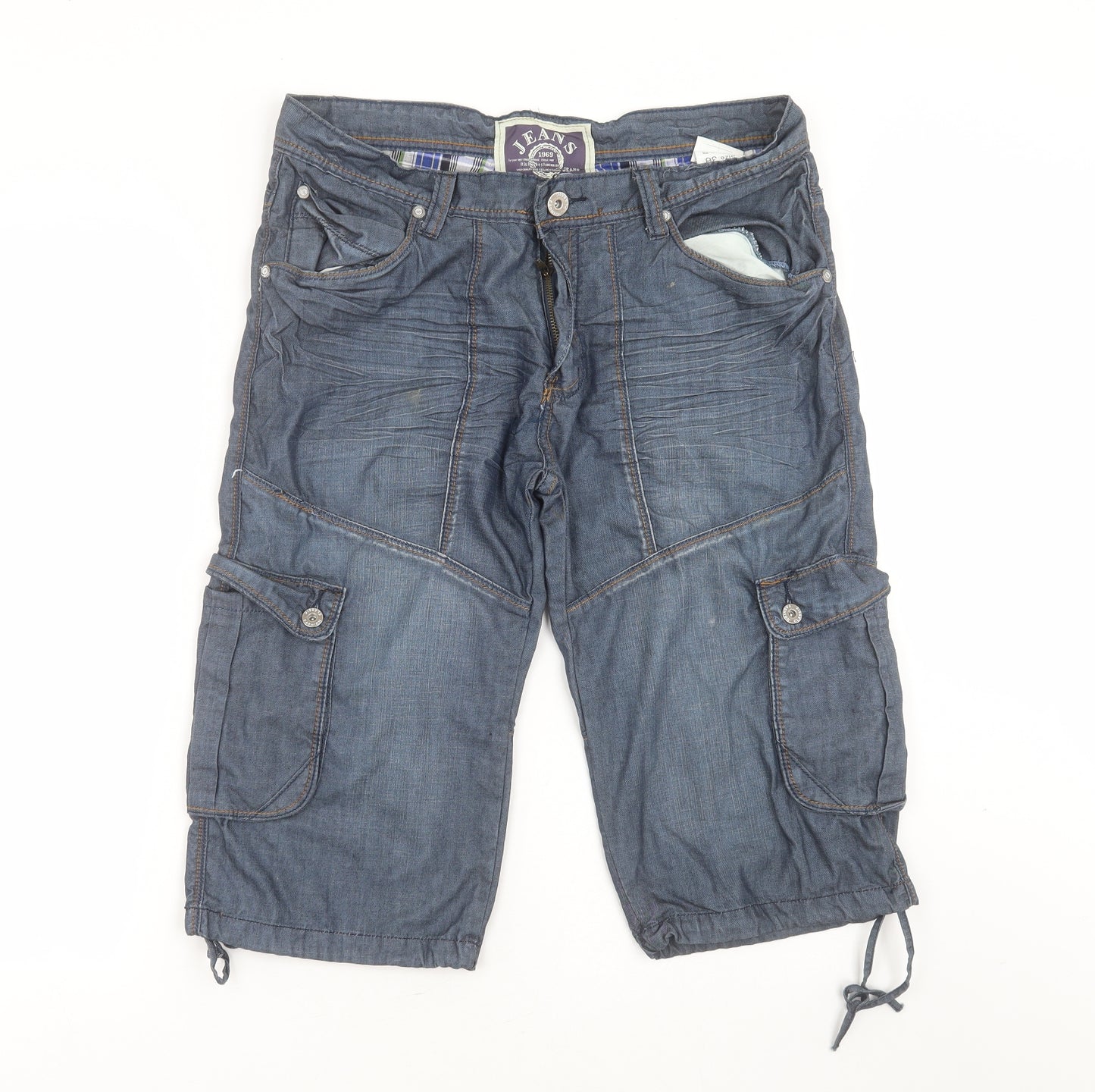 Justboy Mens Blue  Cotton Cargo Shorts Size 36 in L16 in Regular