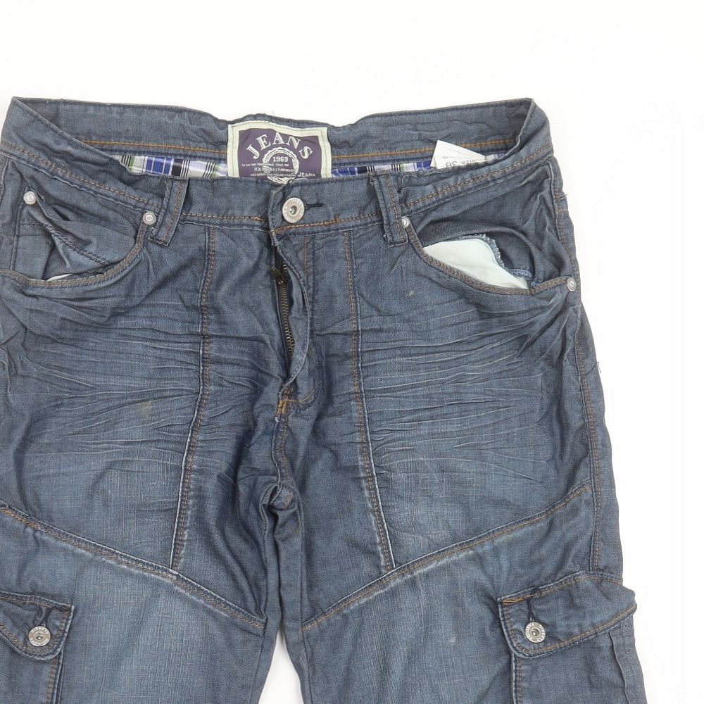 Justboy Mens Blue  Cotton Cargo Shorts Size 36 in L16 in Regular