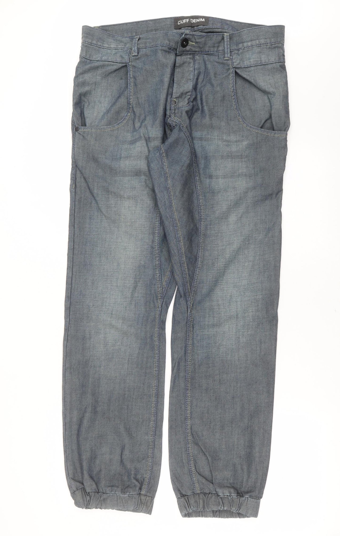 cuff denim Mens Blue  Cotton Straight Jeans Size 36 in L32 in Regular