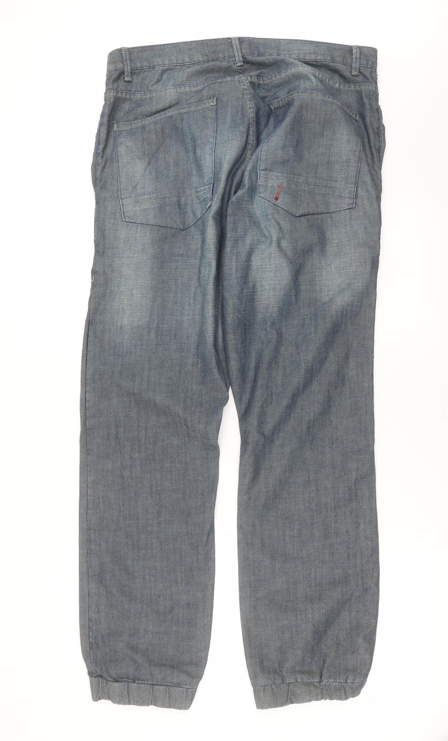 cuff denim Mens Blue  Cotton Straight Jeans Size 36 in L32 in Regular