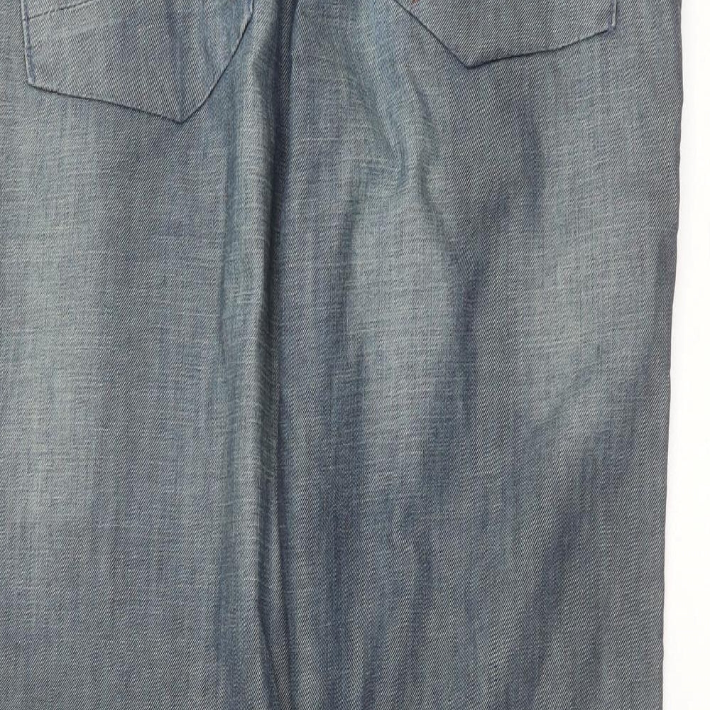 cuff denim Mens Blue  Cotton Straight Jeans Size 36 in L32 in Regular
