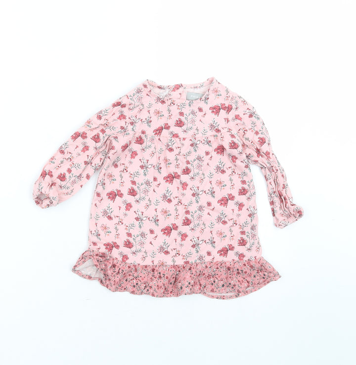 Primark Girls Pink Floral Viscose Shift  Size 12-18 Months  Round Neck