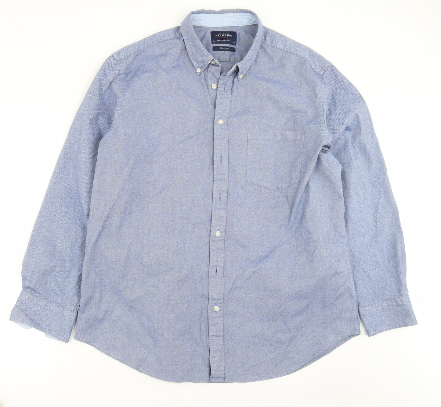 Charles Tyrwhitt Mens Blue  Cotton  Button-Up Size XL Collared Button
