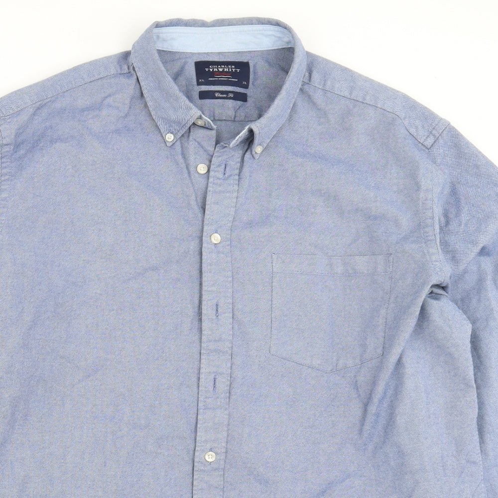 Charles Tyrwhitt Mens Blue  Cotton  Button-Up Size XL Collared Button