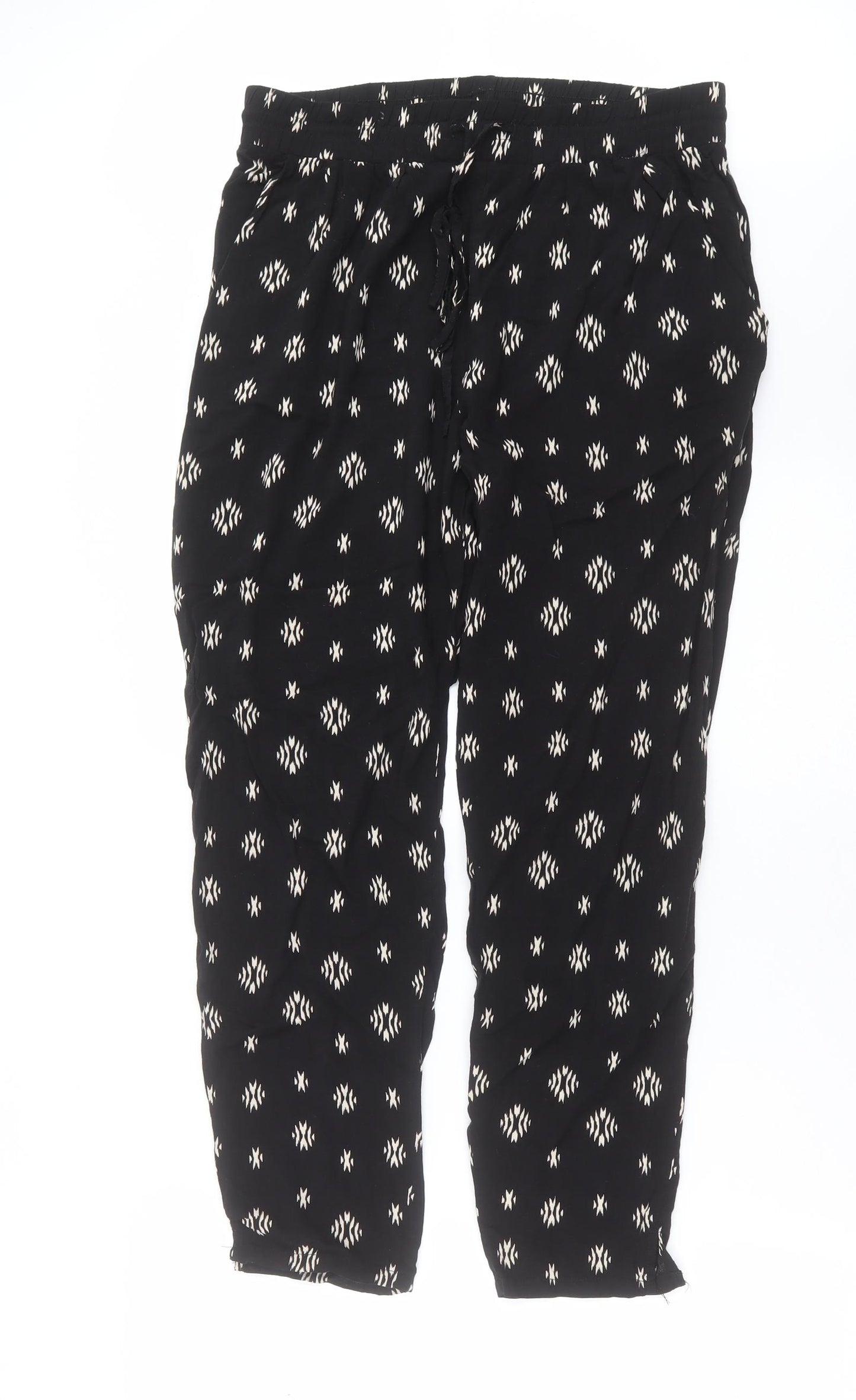 New Look Womens Black Geometric Viscose Bloomer Trousers Size 14 L27 in Regular