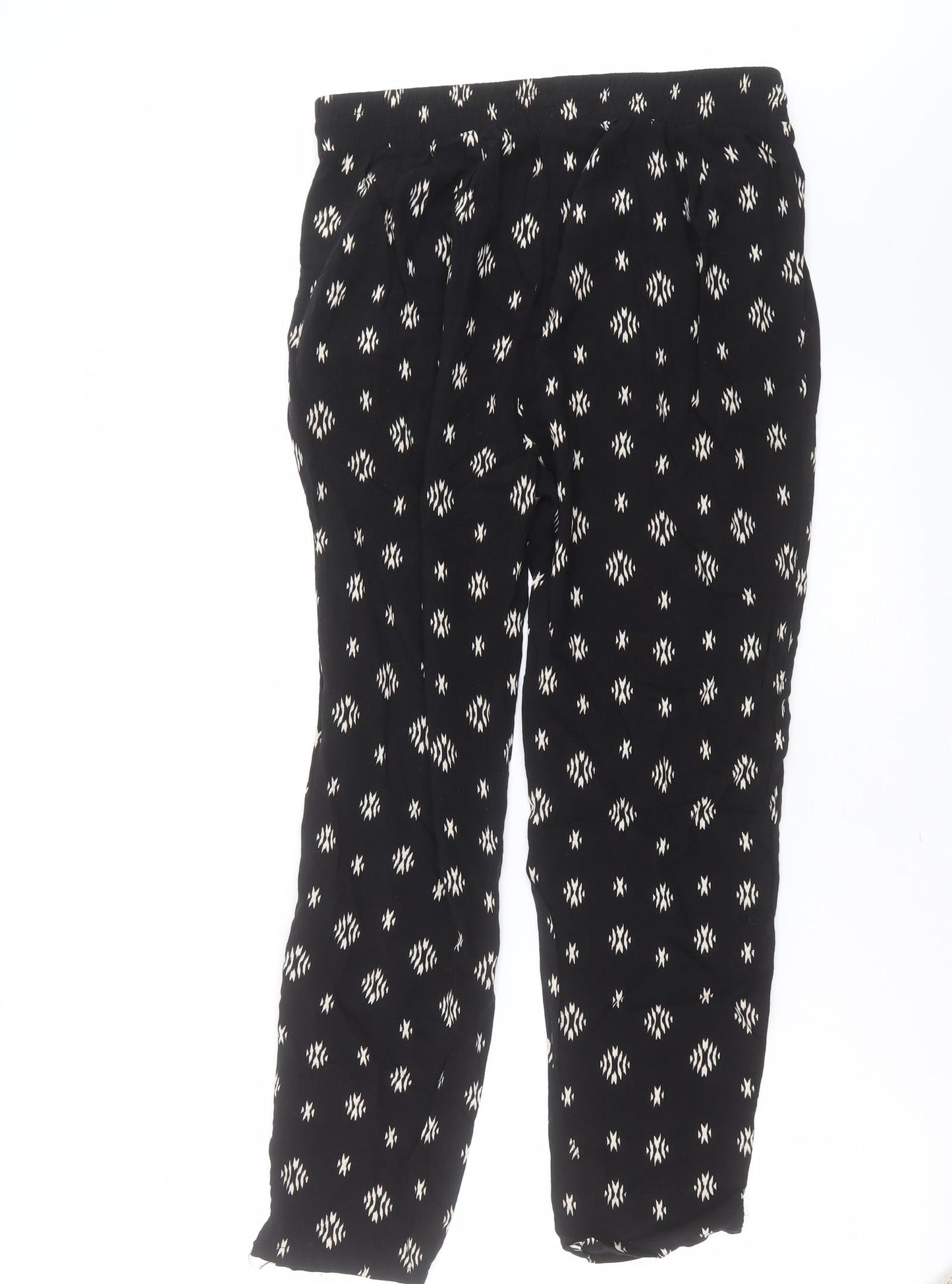 New Look Womens Black Geometric Viscose Bloomer Trousers Size 14 L27 in Regular