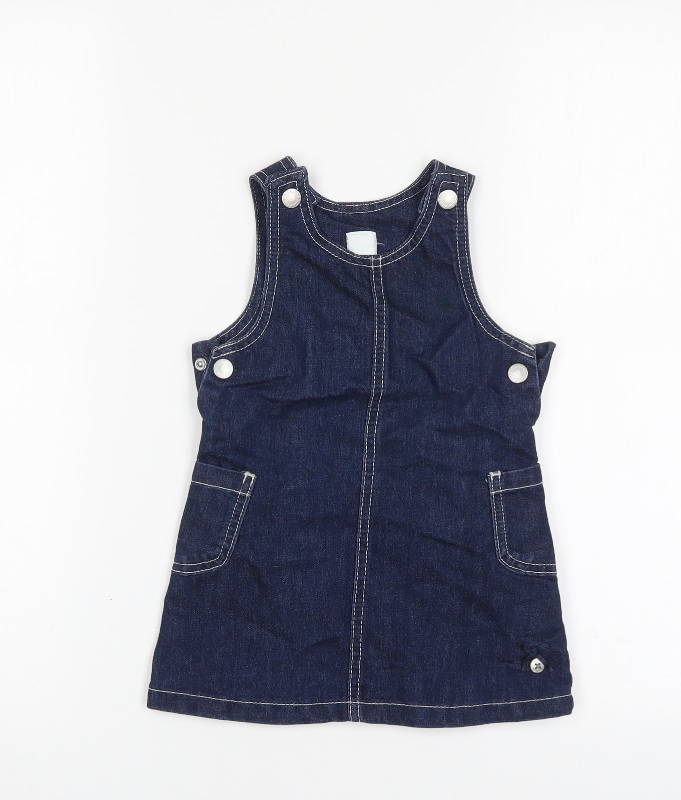 Jasper Conran Girls Blue  Cotton Pinafore/Dungaree Dress  Size 9-12 Months  Round Neck