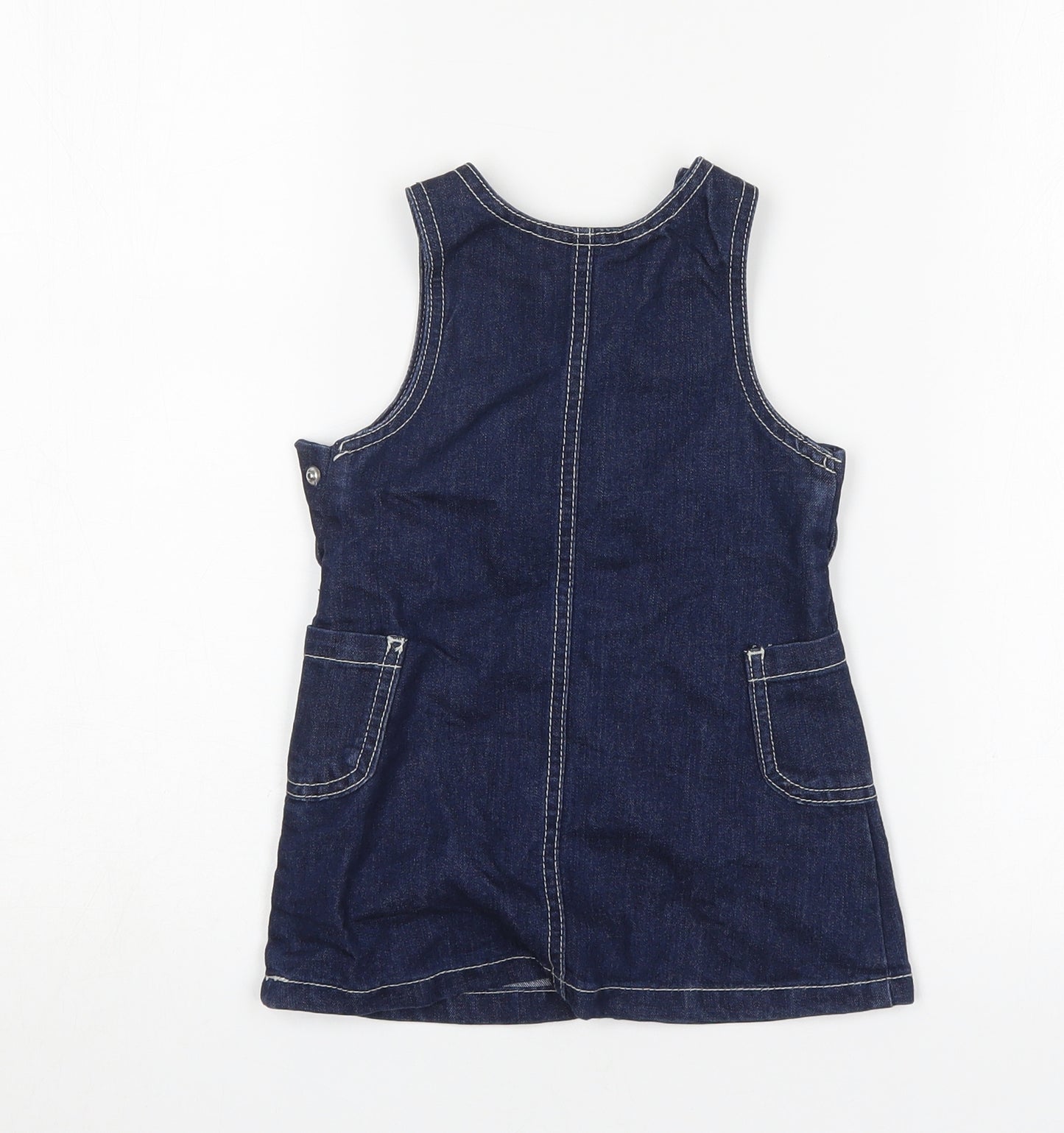 Jasper Conran Girls Blue  Cotton Pinafore/Dungaree Dress  Size 9-12 Months  Round Neck