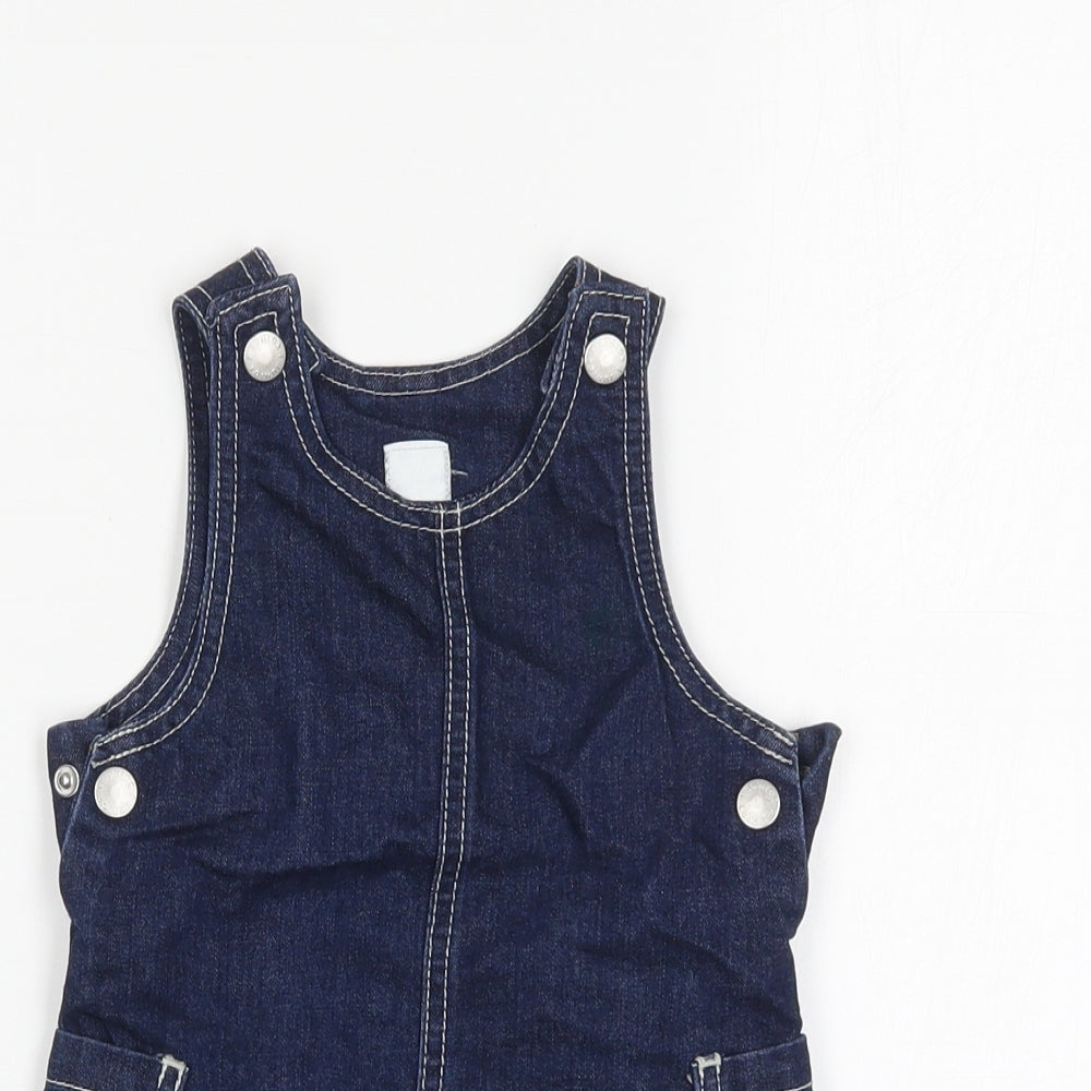 Jasper Conran Girls Blue  Cotton Pinafore/Dungaree Dress  Size 9-12 Months  Round Neck