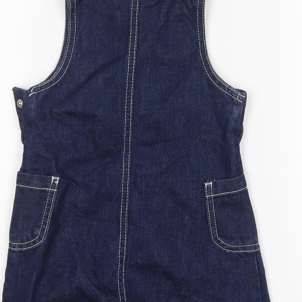 Jasper Conran Girls Blue  Cotton Pinafore/Dungaree Dress  Size 9-12 Months  Round Neck