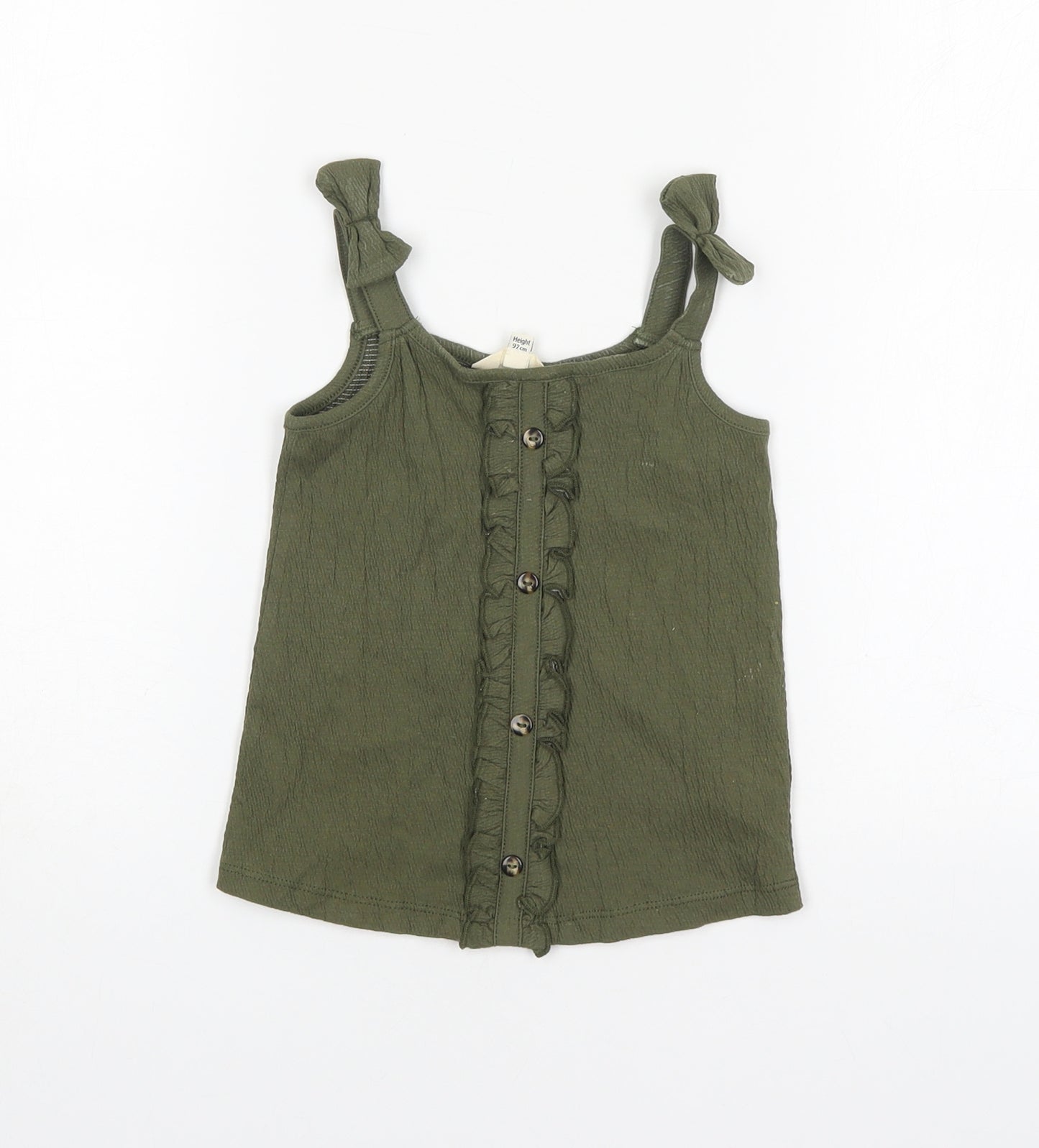 River Island Girls Green  Cotton Basic Tank Size 18-24 Months Round Neck