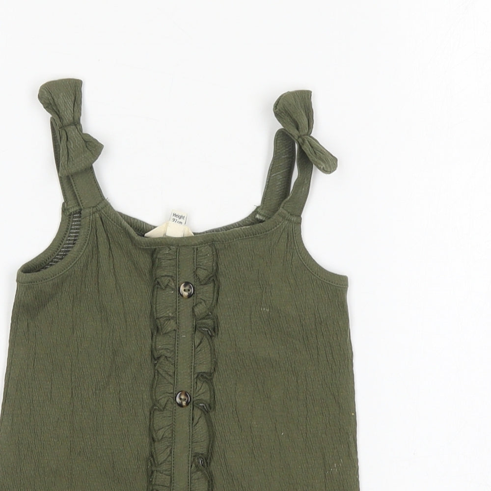 River Island Girls Green  Cotton Basic Tank Size 18-24 Months Round Neck