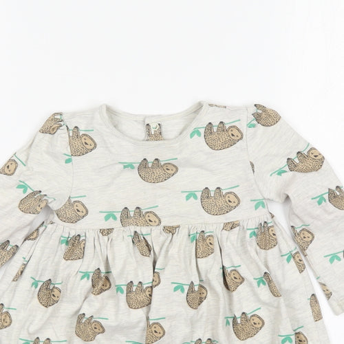 M&S Girls Multicoloured Animal Print Cotton A-Line  Size 18-24 Months  Round Neck