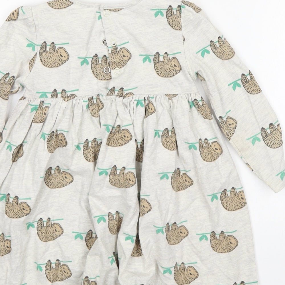 M&S Girls Multicoloured Animal Print Cotton A-Line  Size 18-24 Months  Round Neck