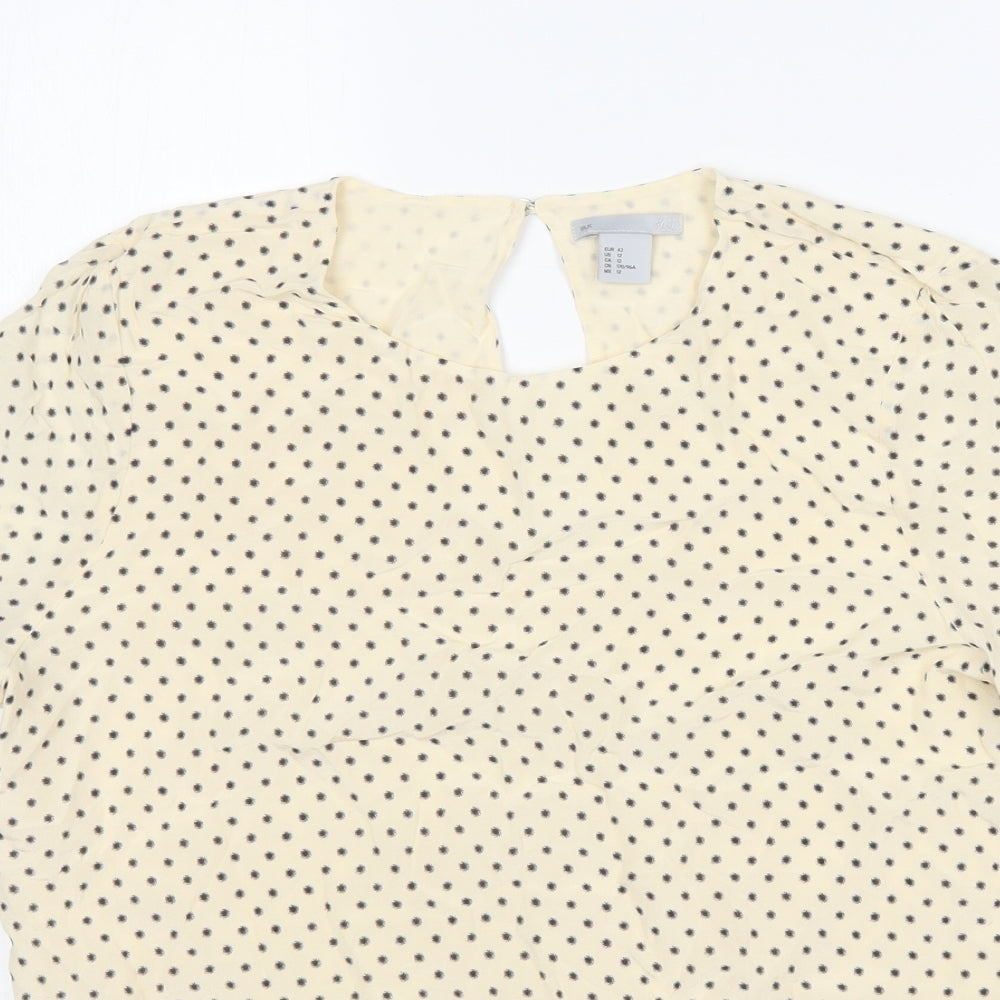 H&M Womens Multicoloured Polka Dot Silk Basic Blouse Size 14 Round Neck