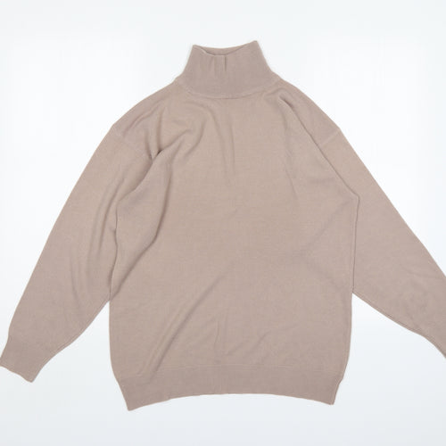 DE Mens Beige Mock Neck  Acrylic Pullover Jumper Size S
