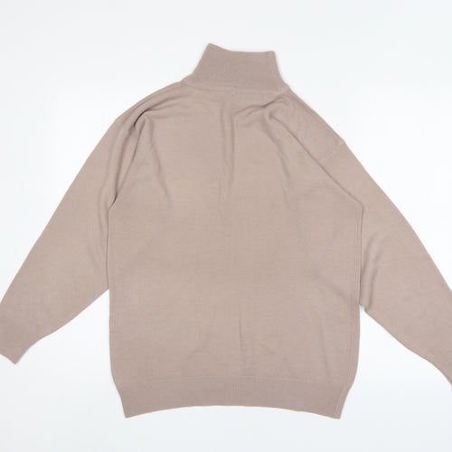 DE Mens Beige Mock Neck  Acrylic Pullover Jumper Size S
