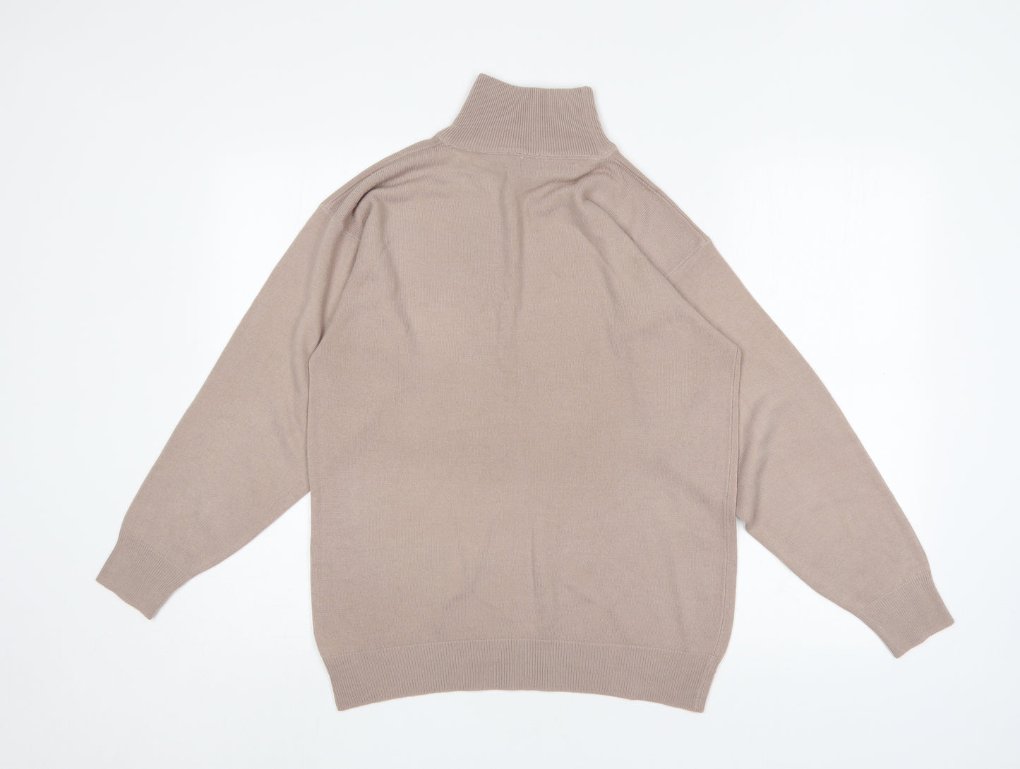 DE Mens Beige Mock Neck  Acrylic Pullover Jumper Size S