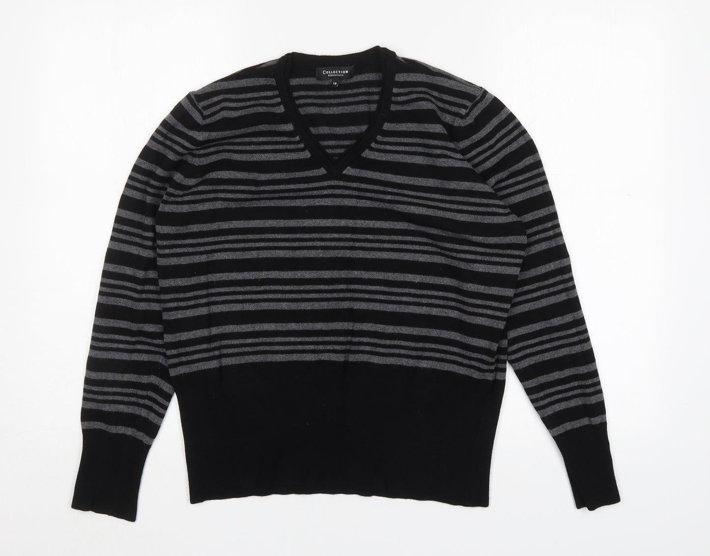 Debenhams Womens Multicoloured V-Neck Striped Viscose Pullover Jumper Size 18