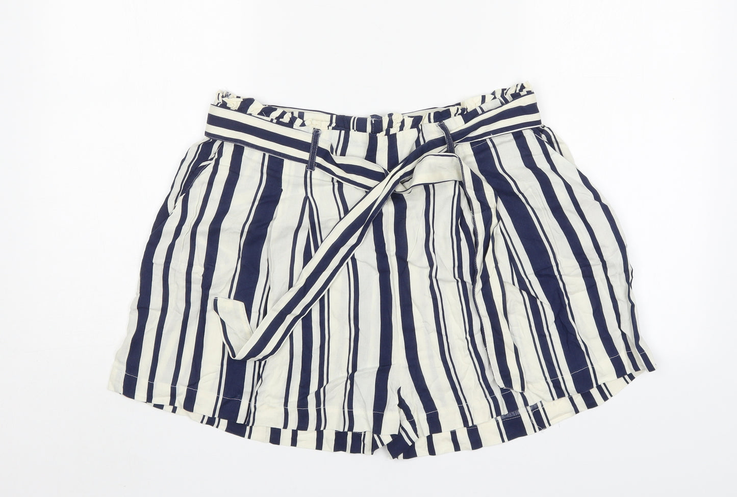 Primark Womens Multicoloured Striped Viscose Paperbag Shorts Size 16 L4 in Regular