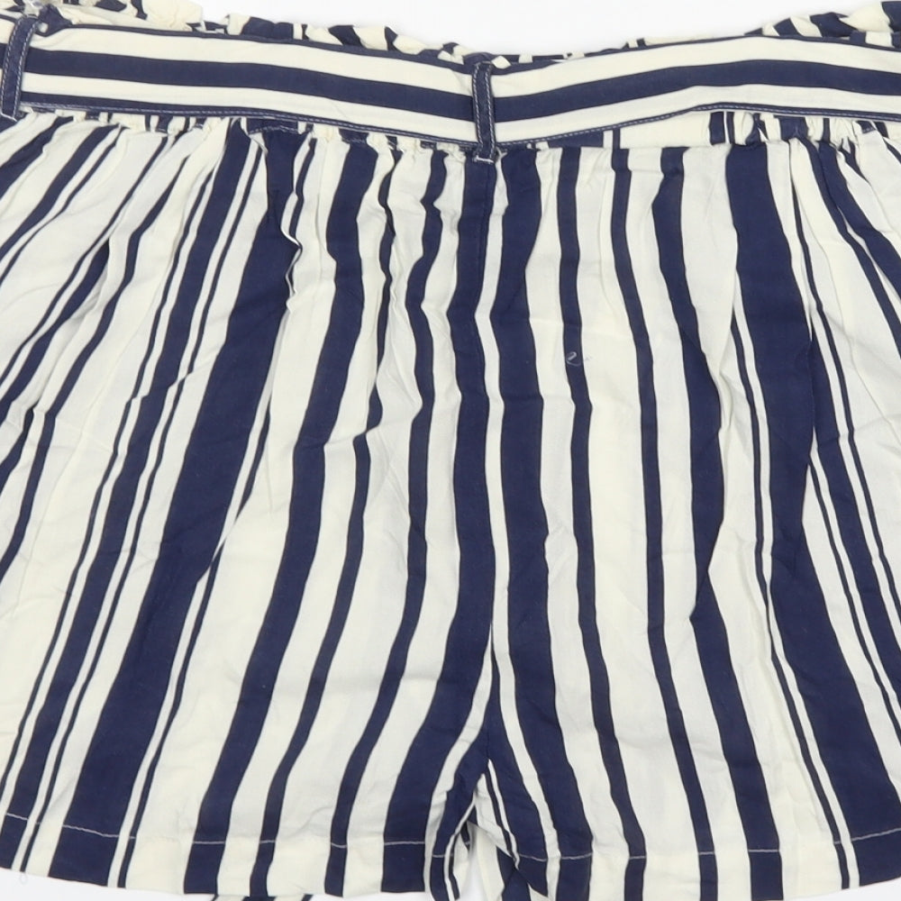 Primark Womens Multicoloured Striped Viscose Paperbag Shorts Size 16 L4 in Regular