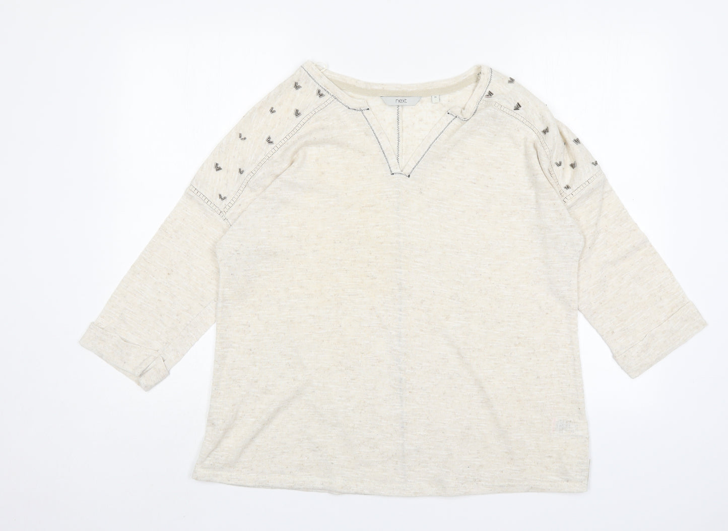NEXT Womens Beige V-Neck  Polyester Pullover Jumper Size 18