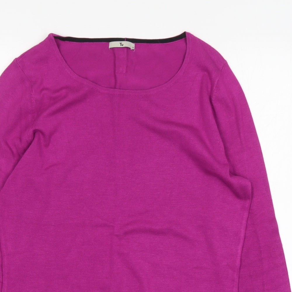 TU Womens Purple Round Neck  Viscose Pullover Jumper Size 14