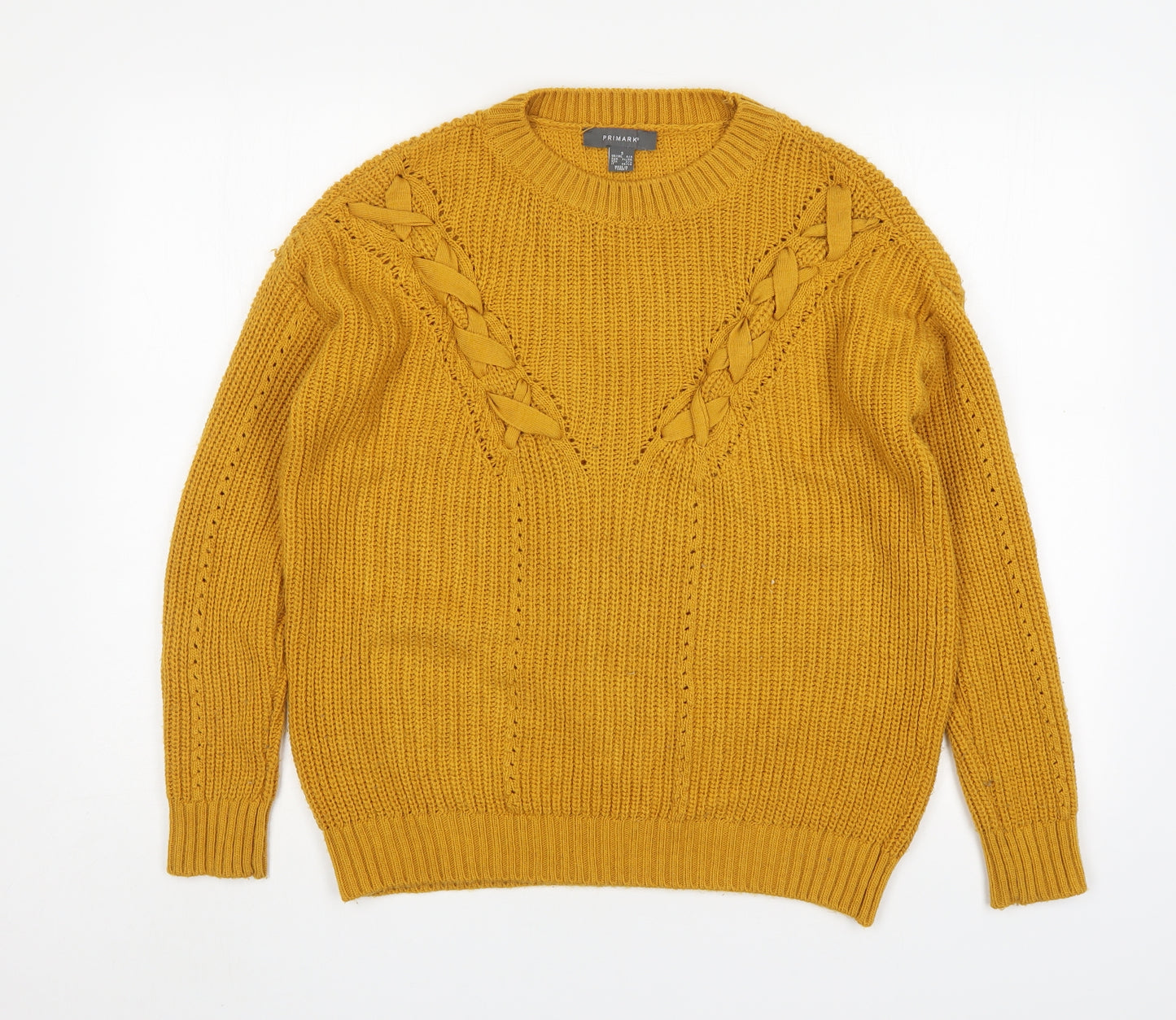 Priamrk Womens Yellow Round Neck  Acrylic Pullover Jumper Size S