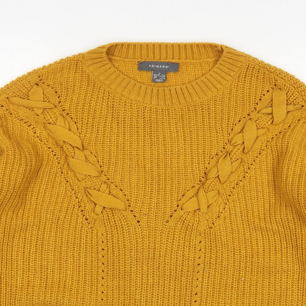 Priamrk Womens Yellow Round Neck  Acrylic Pullover Jumper Size S
