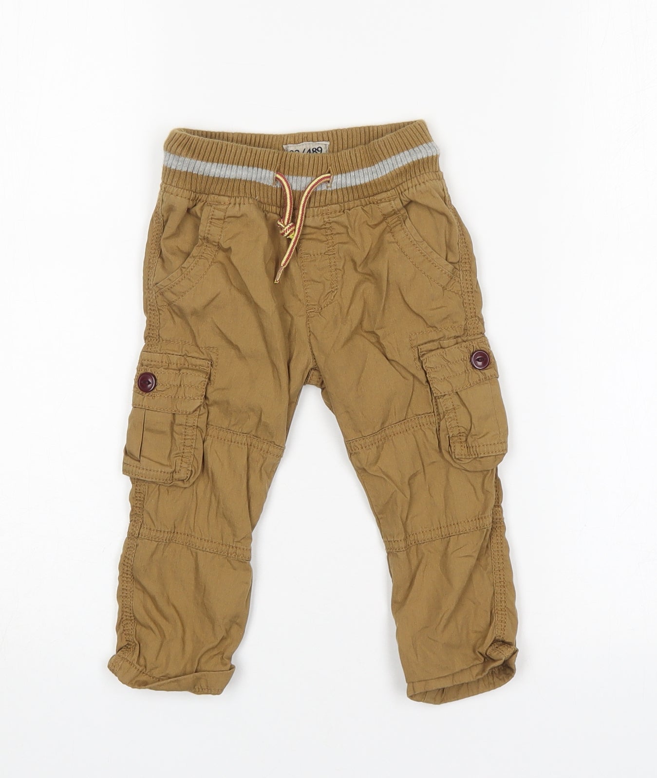NEXT Boys Beige  Cotton Cargo Trousers Size 6-9 Months