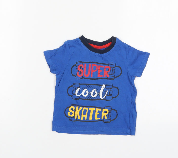 PEP&CO Boys Blue Cotton Basic T-Shirt Size 9-12 Months Round Neck