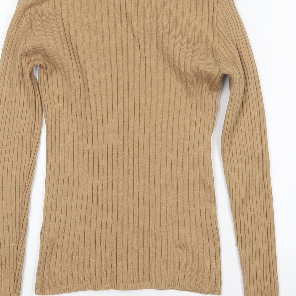 Primark Womens Beige Mock Neck  Viscose Pullover Jumper Size S
