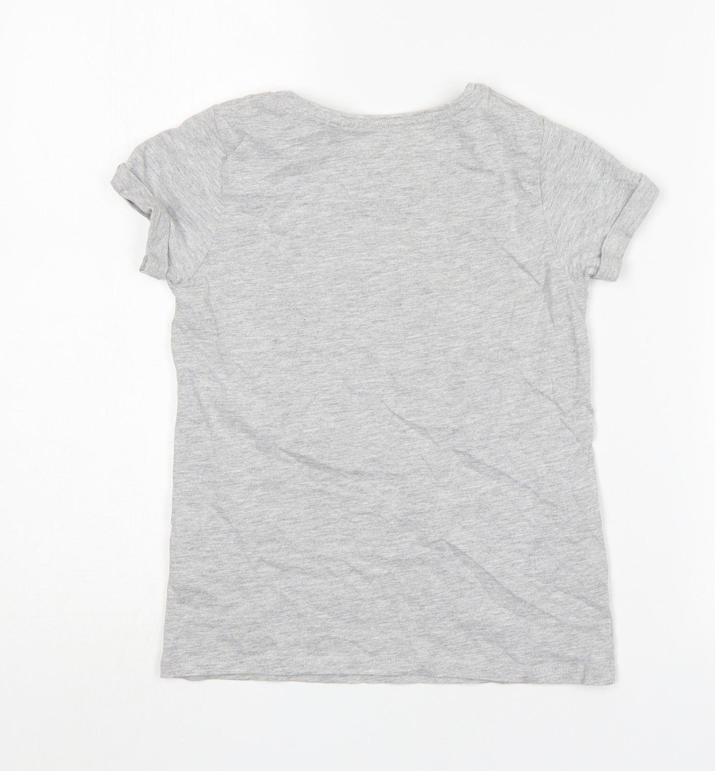 Primark Girls Grey  Cotton Basic T-Shirt Size 9-10 Years Round Neck  - Unicorn