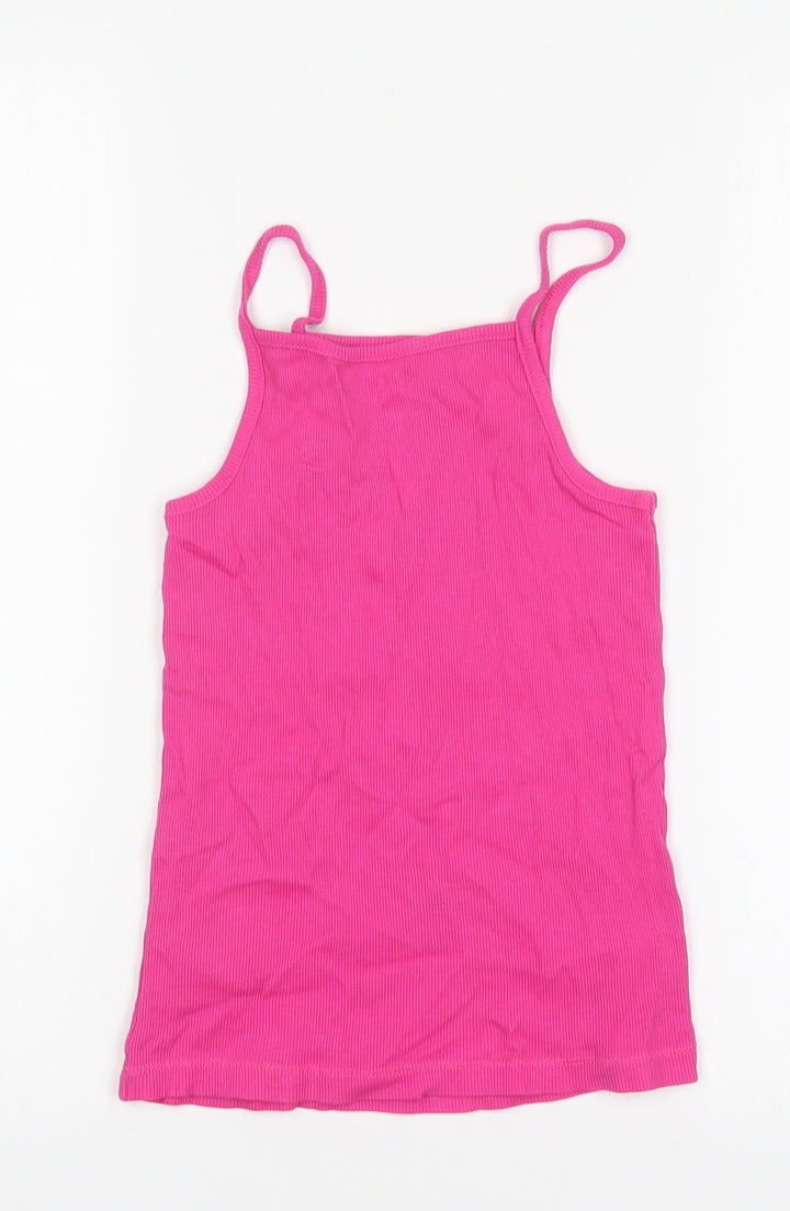 George Girls Pink Cotton Basic Tank Size 9-10 Years Square Neck