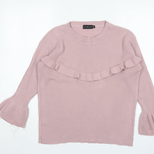 Pura Moda Womens Pink Round Neck   Pullover Jumper Size S