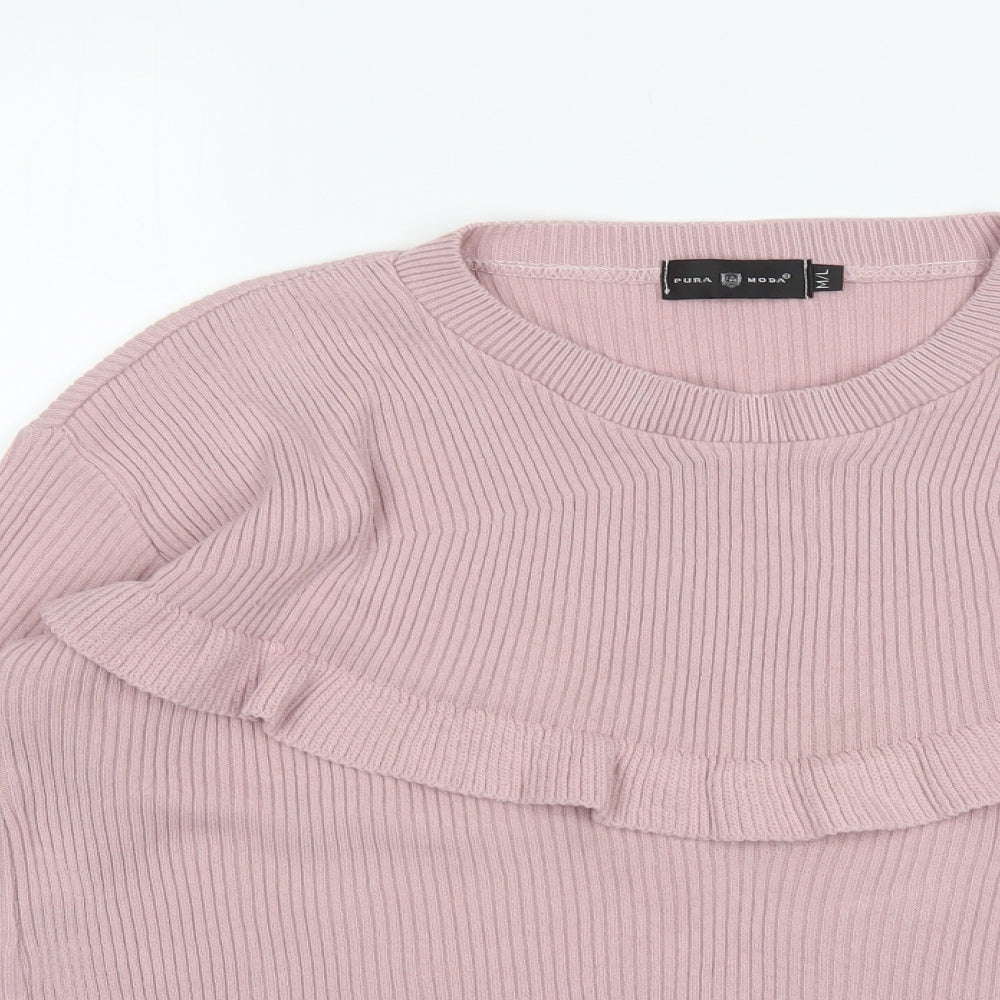 Pura Moda Womens Pink Round Neck   Pullover Jumper Size S